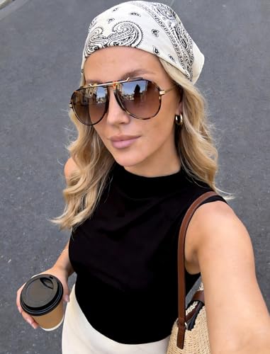 YMRFW Retro Oversized Aviator Sunglasses for Women Men 70s Trendy Metal Gold Tangle Free Big Sun Glasses UV Protection — view 3
