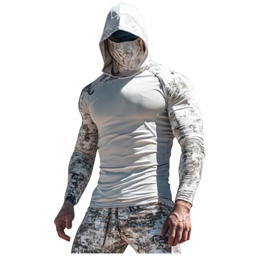 Fishing Hoodies for Men with Face Mask - Performance UPF 50 + Sun Protection Long Sleeve Outdoor Hiking Shirt Breathable