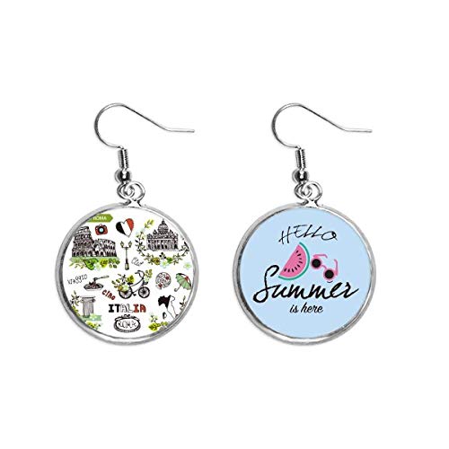 Pendientes de sandía con patrón grafiti italiano de Roma para un lóbulo colorido en verano