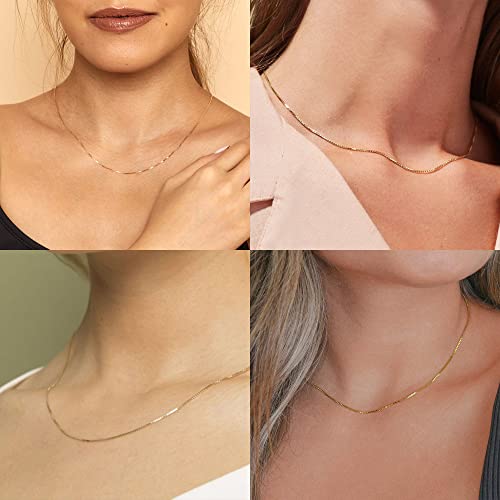 Aozel Gold Chain For Women Dainty Thin Gold Chain Simple 14K Real Gold Plated Necklace 1Mm Box Chain 22 Inch #TOP3