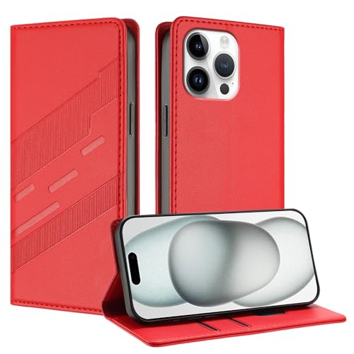 Étui iPhone 13 Mini rouge en cuir fin style portefeuille à rabat avec porte-cartes