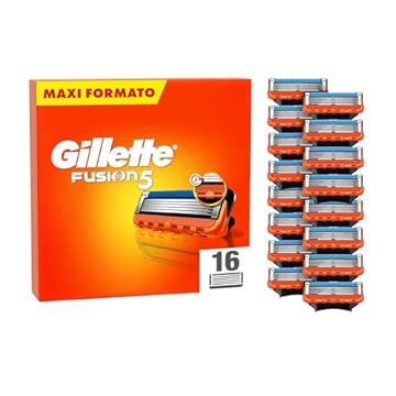 Gillette Lamette Gillette Fusion 5, 16 Lamette Da Barba Di Ricambio per Rasoio Barba Manuale Fusion5, da 5 Lame, Rasatura Scorrevole con Striscia Lubrificante, Fino a 1 Mese di Rasatura per Lametta
