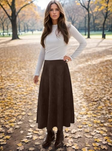 Baby'O Womens Midi Length Faux Suede Western Style Stretch Panel Flare Skirt4