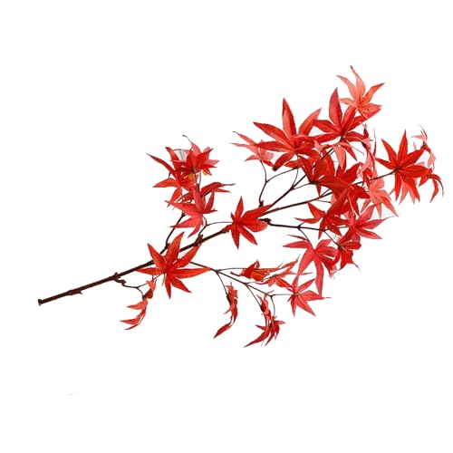 EMUKOEP Rama de hojas de arce artificiales de 83 cm de longitud, tallos de hojas de arce de imitación para decoración del hogar (rojo)