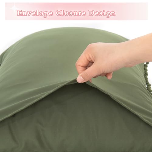 HommxJF Pom Poms Pillow Shams King Size Set of 2, Olive Green Decorative Pillowcases with Envelope Closure, Soft Microfiber Shams Cover with Pom Pom Trim, Wrinkle Resistant (20 x 36 Inches) by HommxJF - Used condition - Image 4