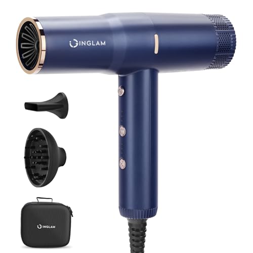 Diffuser Hair Dryer, IG INGLAM Professional Blow Dryer 110,000 RPM High Speed Brushless Motor Negative Ion Low Noise,3 Heat Settings & 3 Speed & Cold Settings, Compact Salon Ionic Hair Dryer