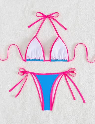 Image of Tainehs Women's Sexy Halter Thong Bikini Tie Two Sides Bottom Triangle Bikini Swimsuits