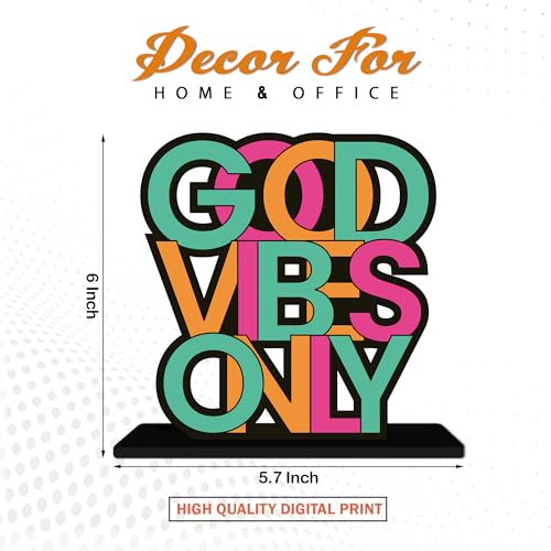 Image of Artvibes Good Vibes Only Inspirational Quotes Table Decor for Office Desk | Home Decoration Items | Living Room | Modern Art Wooden Showpiece Decorative Gift item (SP 1185)