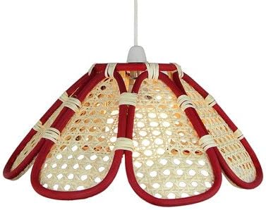 Lighting Web Company 8 Panel Rattan Beige Shade with Red Cane Weave