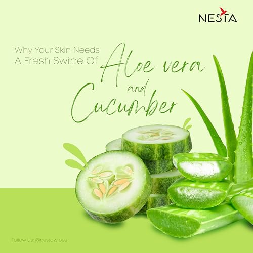 Image of Nesta Refreshing Single Pouch Wet Wipes with Extra Moisturizers - 10-IN-1 Pack, No Artificial Fragrance, Natural Cleansing & Hydrating Face Wipe (Cucumber 60)