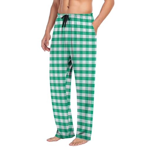 Cambkatl Men’s Plaid Pajama Pants, Elastic Waist Loose Straight Leg Stretchy Lounge Sleepwear Pjs Bottoms with Pockets