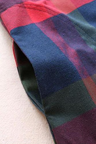 CUPSHE Women's Side Pockets Plaid Round Neck Roll Long Sleeve Casual Dress, M