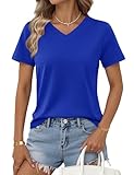 YUCOLEN Women's Short Sleeve Tee Shirts UPF 50+ Soft Breathable V Neck T-Shirts Basic Fashion Tops Bright Blue