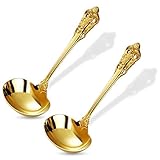 Picture of KEAWELL Gorgeous 1 oz. 18/10 Stainless Steel Gravy Ladle, Antique Small Ladle for Stirring, Mirror finished Soup Ladle Spoon and Dishwasher Safe (2, Gold)