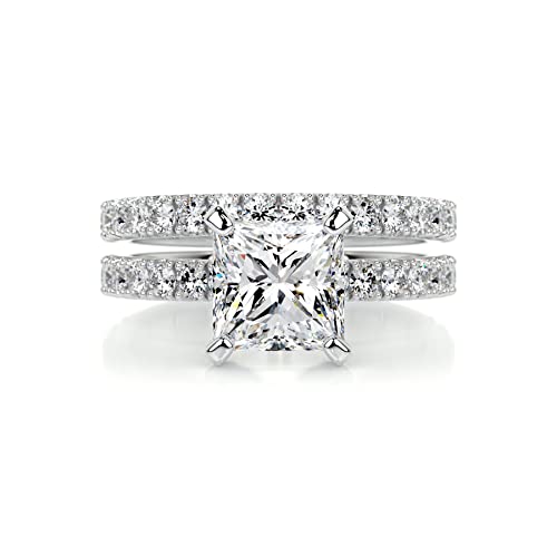 1 CT Center Princess Cut Moissanite Wedding Sets, Platinum Plated Silver Wedding Ring Sets for Her