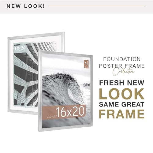 Image of MCS Foundation 16x20 Poster Frame Traditional Silver, Vertical & Horizontal Wall Hanging Large Picture Frame for Photos, Posters & Art Prints (1-Pack)