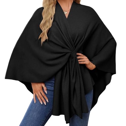 Dayyearn Elegant Shawl Wraps Soft Open Front Poncho Sweater, Cross Front Knit Poncho Sweater for Travel & Office4