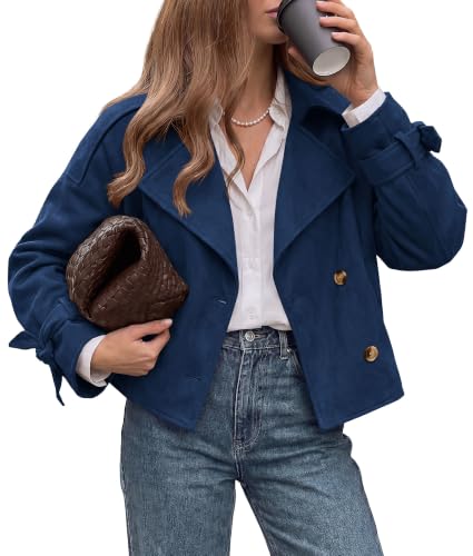 Image of PRETTYGARDEN Women Faux Suede Double Breasted Trench Coat Cropped Jackets