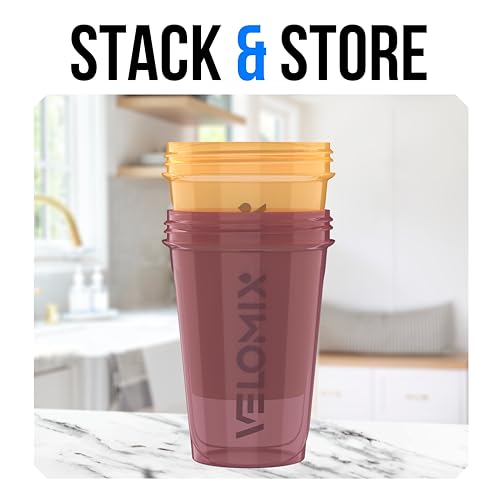 Image of VELOMIX -2 Pack- 20 oz Protein Shaker Bottles for Protein Mixes - 2x Wire Whisk | Leak Proof Shaker Cups for Protein Shakes and Pre Workout | Protein Shaker Bottle Pack (B8) Berry Surf