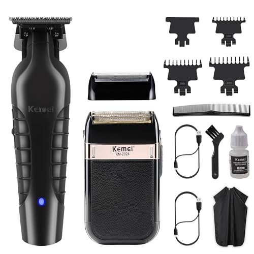 Kemei Rasoir électrique pour homme et tondeuse à cheveux pour homme - Tondeuse professionnelle sans espace - Rasoir de tête sans fil pour homme chauve - Kit...