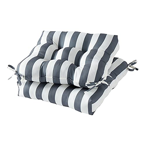 South Pine Porch Outdoor 20-Inch Square Tufted Seat Cushion, 2 Count (Pack Of 1), Canopy Stripe Gray #TOP11