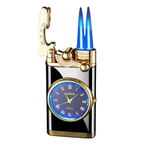 Encendedor Vintage a Prueba de Viento con Reloj y Llama Doble miniatura 1