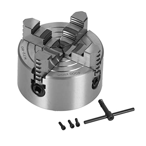 Gearwell Portabrocas de 4 mordazas, Portabrocas de torno K72-80, Portabrocas manual de acero de alta velocidad, Accesorios de torno de 80 mm, Portabrocas de 4000 r min para