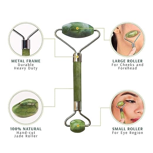 Image of Jade Roller & Gua Sha Tool Set | Natural Himalayan Stone for Face & Neck Massage, Anti-Aging, Wrinkles, Skin Firming & Serum Application
