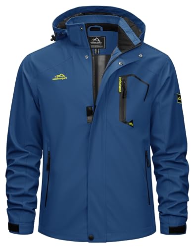 TACVASEN Herren Outdoorjacke Leicht Wasserabweisend Wanderjacke Übergangsjacke Funktionsjacke mit Abnehmbarer Kapuze (XL, Denimblau)