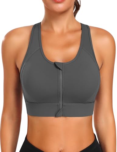 Image of JoyGirl Zip Front Sports Bra High Impact Workout Bra for Women Mesh Racerback Gym Bra Padded High Support Yoga Bra