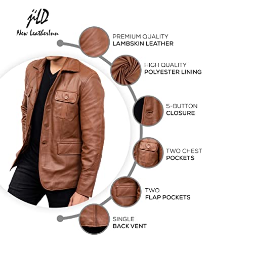 Image of Jild Lambskin Leather Jacket Men Casual Coat - Notched Collar Classic Bond's Style Ultimate Leather Blazer for Men