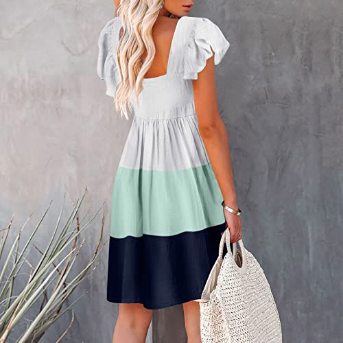 Mercatoo Vestidos femininos para igreja vestido de verão elegante gola com bolso Puffles vestidos pa