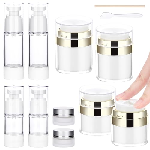Image of Segbeauty 4pcs Refillable Airless Pump Jars, 4 Pack Airless Pump Bottles Travel Size Lotion Bottle, Pack of 2 Clear Plastic Container Jars with Lids Vacuum Cream Jar Travel Container for Toiletries