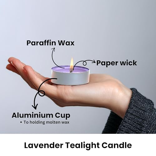 Image of Kriti Life Lavender Scented Tealight Candles 100% Paraffin Wax 4.5 Hours | Smokeless Long Burn Time | Dripless Purple Candles for Home Decoration Set of 50