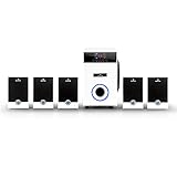 auna MM-5.1-JW - Sistema de Sonido Envolvente 5.1, 95 vatios de Potencia RMS, Home Cinema, Sonido Surround, Timer programable, Efecto de iluminación LED Azul, Función Mute, Blanco