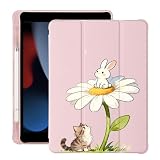 BlHMCASE Cue Kitten Cat Bunny Flower for iPad Air 13 Inch Case M3 2025/M2 2024 with Pencil Holder, Auto Sleep/Wake, Pink Leather Soft TPU Back Cover