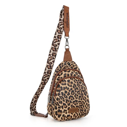 Wrangler Western Crossbody Sling Bags for Women Backpack Chest Bag for Travel, Daily Use, and Gifts - Leopard and Cow Print