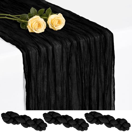 Showgeous 3 Pack Black Cheesecloth Table Runner, 17 x 108 Inches