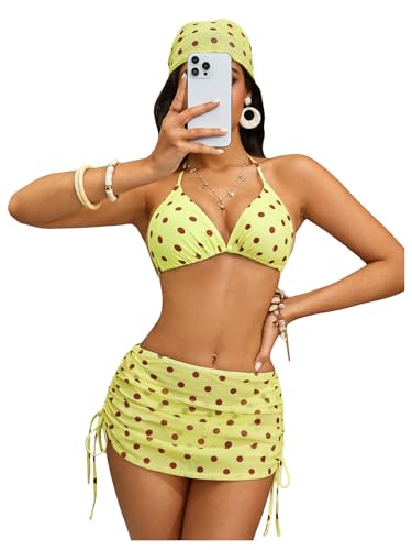 Image of RoseSeek Women's 4 Piece Polka Dots Bathing Suits Cover Up Skirt & Bandana