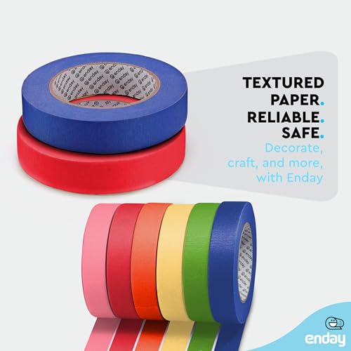 Image of Enday Colored Masking Tape (6 Pack) 1080 Ft x 1 in - Colored Masking Tape 1 inch Wide x 180 Feet (60 Yards) per roll - Painters Tape, Great for Arts Crafts & Labeling