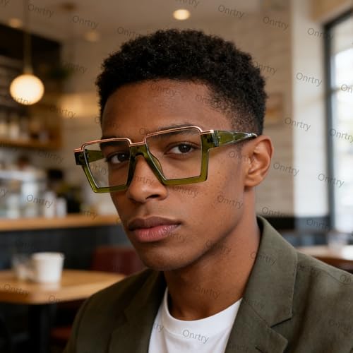 Image of Onrtry Oversized Square Blue Light Glasses for Women Men Fashion Semi Rimless Glasses Non Prescription Eyeglasses