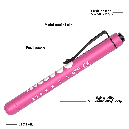 Diagnostikleuchte Pupillenleuchte, RISEMART 2 Stück Wiederverwendbare LED Stiftlampe mit Taschenclip alsr Krankenschwestern Ärzte Schüler Stiftlicht(Lila und Rosarot)