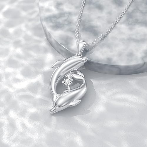Diamond Dolphin Necklace for Women 925 Sterling Silver Dolphin Pendant Necklace with Lab Grown Diamonds Jewelry Gifts3