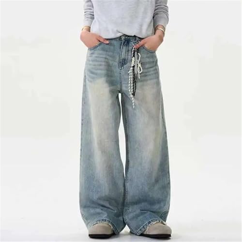 Men Summer Distressed Jeans Solid Color Washing Loose Wide Leg Straight Moustache Effect Trousers3