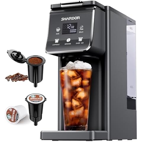 SHARDOR Coffee Maker Hot & Iced With Bold Setting, Single Serve Coffee Maker For K Cup and Grounds, 52oz Removable Water Tank, 6 to14oz Brew Sizes, One Cup Coffee Machine With Reusable Filter, Gray Cover