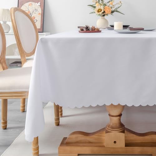 YZKITM Rectangle White Tablecloth 60 x 84 Inch Polyester Fabric Washable Table Cloth Decorative Wrinkle Resistant Solid Color Table Cover for Dining Party Wedding Camping