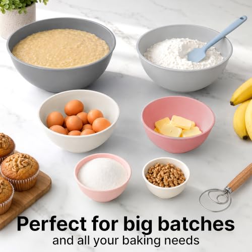 Image of Zulay Kitchen 12 Piece Plastic Mixing Bowls with Lids Set - Colorful Mixing Bowl Set for Kitchen - Nesting Bowls with Lids Set - Microwave and Freezer Safe (Pink Ombre)