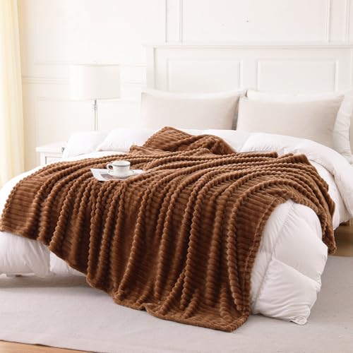YIICKO Brown Throw Blanket for Couch Sofa 60”x80” Striped Design