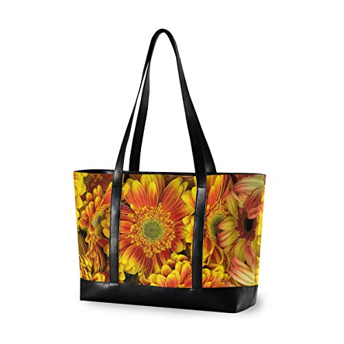 Sunflower Laptop Tote Bag,Fits 15.6 Inch Laptop,Womens Lightweight Canvas Leather Tote Bag Shoulder