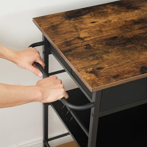 HOOBRO Kitchen Island with Storage, Rolling Island Cart for Kitchen with 2 Drawers & Outlet, 3 Tier Coffee Station and Microwave Stand, Kitchen Island Table for Home, Rustic Brown and Black FB08UZD01 by HOOBRO - Image 6